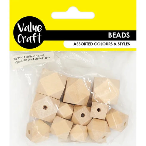 Assorted Size Faceted Wooden Beads